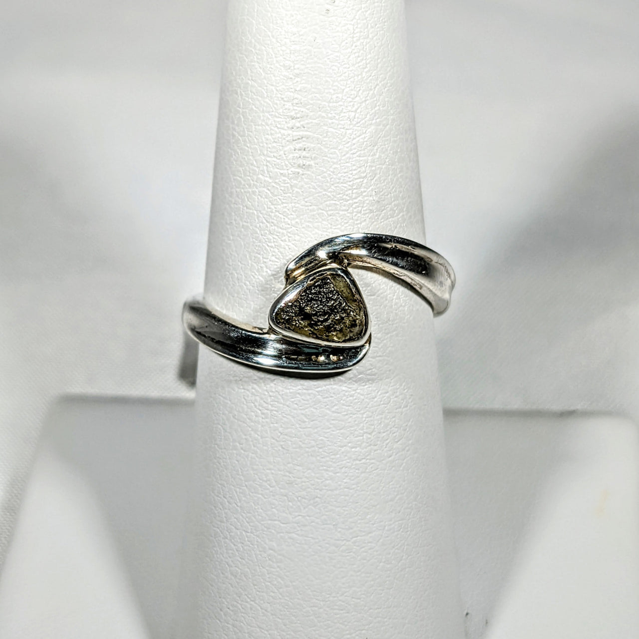 White gold ring with black diamond in Moldavite Sterling Silver Swoop Ring #SK2626