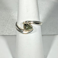 Thumbnail for Moldavite Sterling Silver Swoop Ring with green tourmal stone in center #SK2626