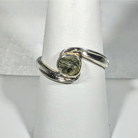 Thumbnail for Moldavite Sterling Silver Swoop Ring #SK2626 featuring a vibrant green stone centerpiece