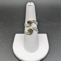 Thumbnail for Moldavite Sterling Silver Swoop Ring #SK2626 with a green stone on top