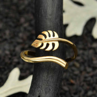 Thumbnail for Gold Monstera Leaf Ring with Adjustable Bronze Finish - Product #J017