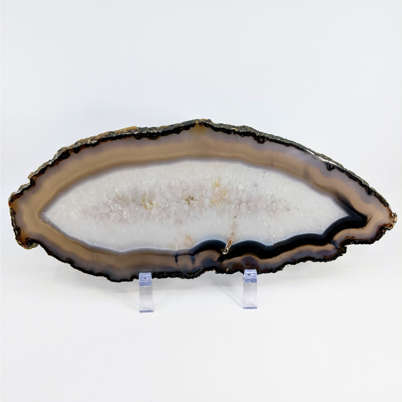 Natural Agate 12’ Polished Slice with flat shape, black and white striped arafed agate #LV4681