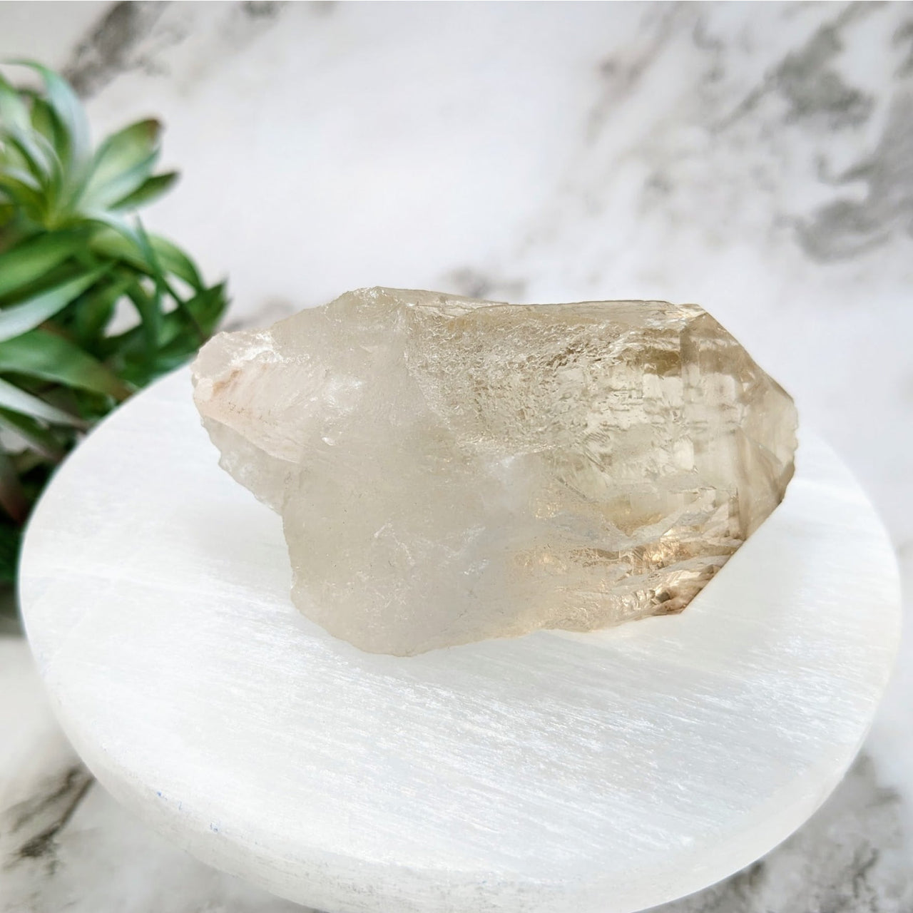 Natural Citrine 2.9’ Rough Point #LV4325: White Quartz Stone on White Marble Table