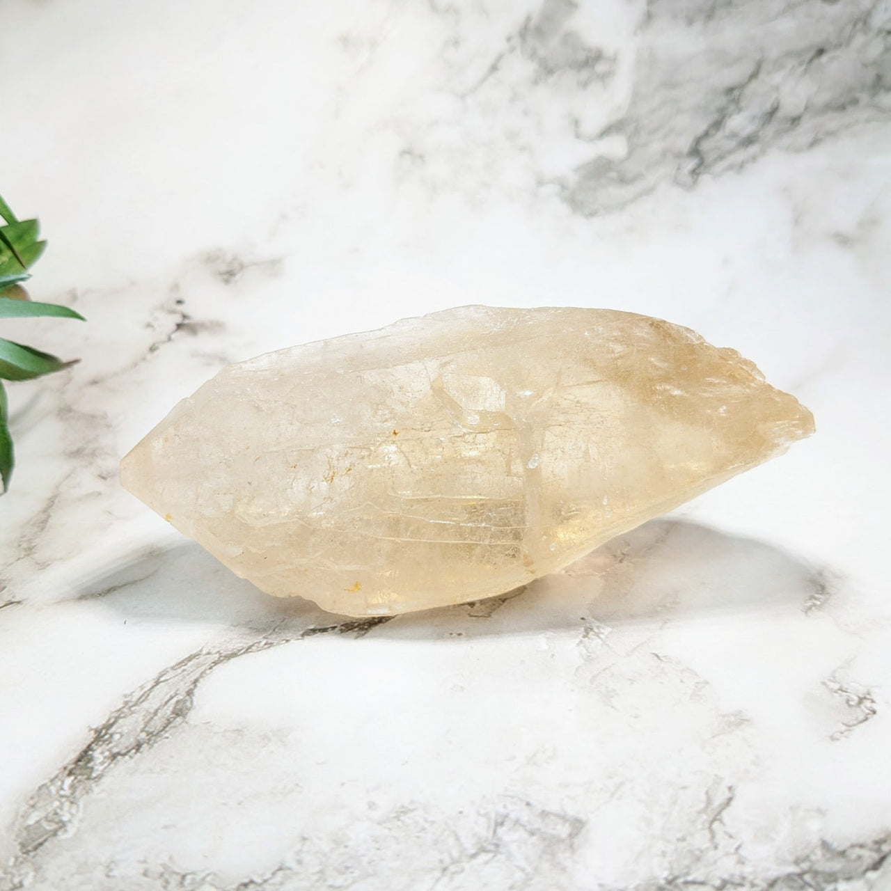 Natural Citrine Rough Point - Large Quartz Stone on Marble Table #LV4324