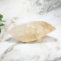 Thumbnail for Natural Citrine Rough Point - Large Quartz Stone on Marble Table #LV4324