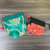 Thumbnail for Nepali Fringe Brocade Bag Variety XST01 - Two Small Pouches with Green and Red Pattern