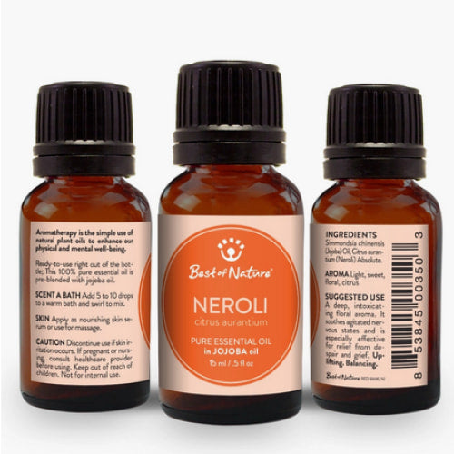 Neroli essential oil bottles with labels - Neroli Essential Oil Blended with Jojoba by Best of Nature