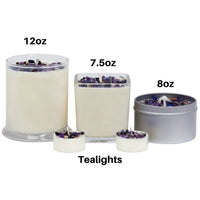 Thumbnail for A set of three colorful New Moon crystal candles in 7.5oz square glass for rituals