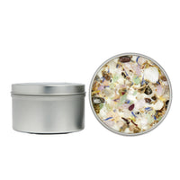 Thumbnail for Tin of food next to container with New Moon Candle: 7.5oz Crystal Candles in square glass