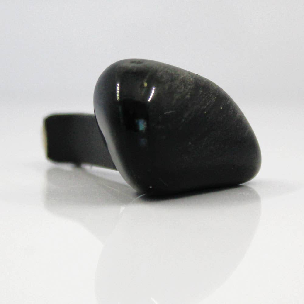 Obsidian Gemstone Car Vent Clip #LV5497: Black Stone Ring with Black Center Stone