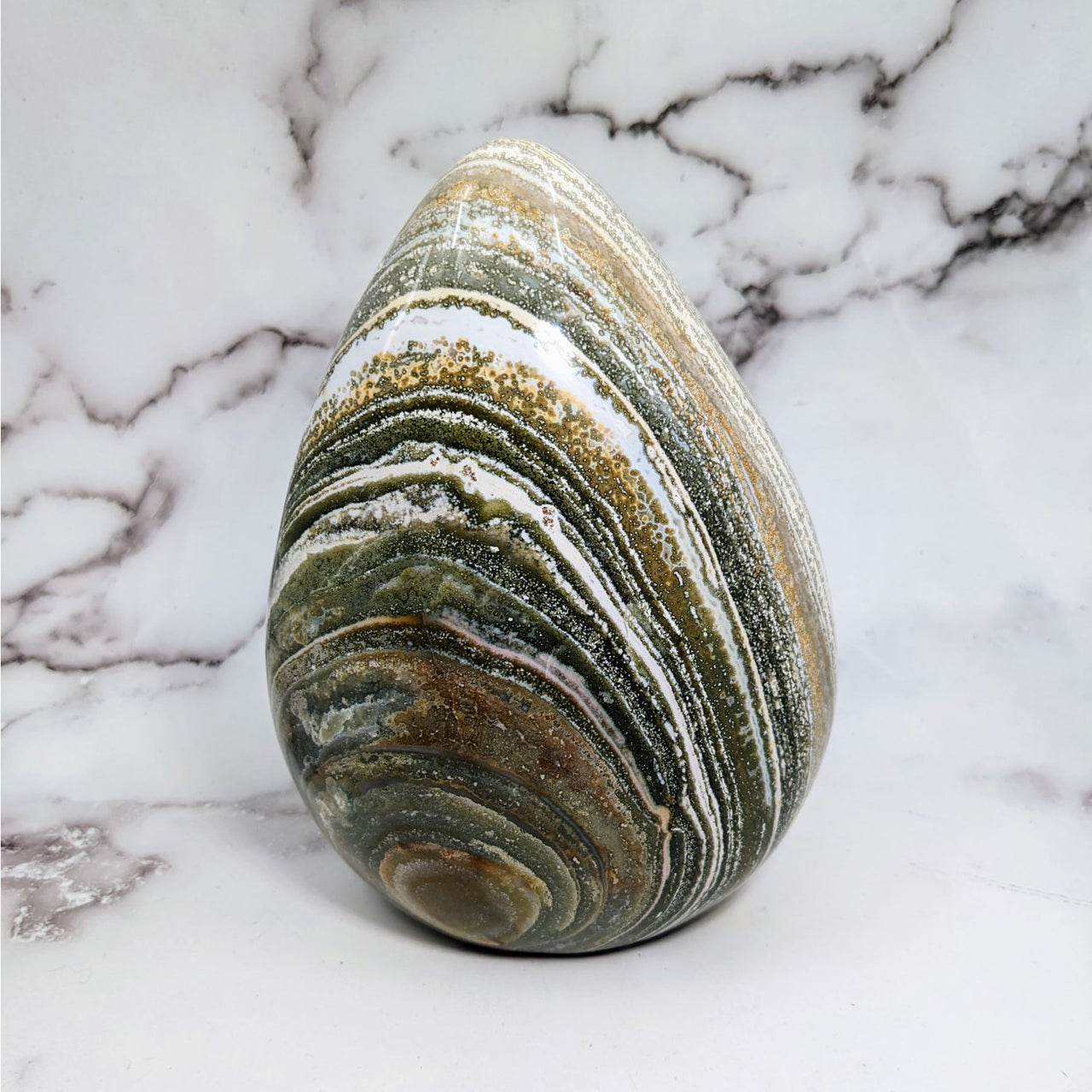 Ocean Jasper marble bowl with green and white swirls, 4 lb Freeform #LV3602