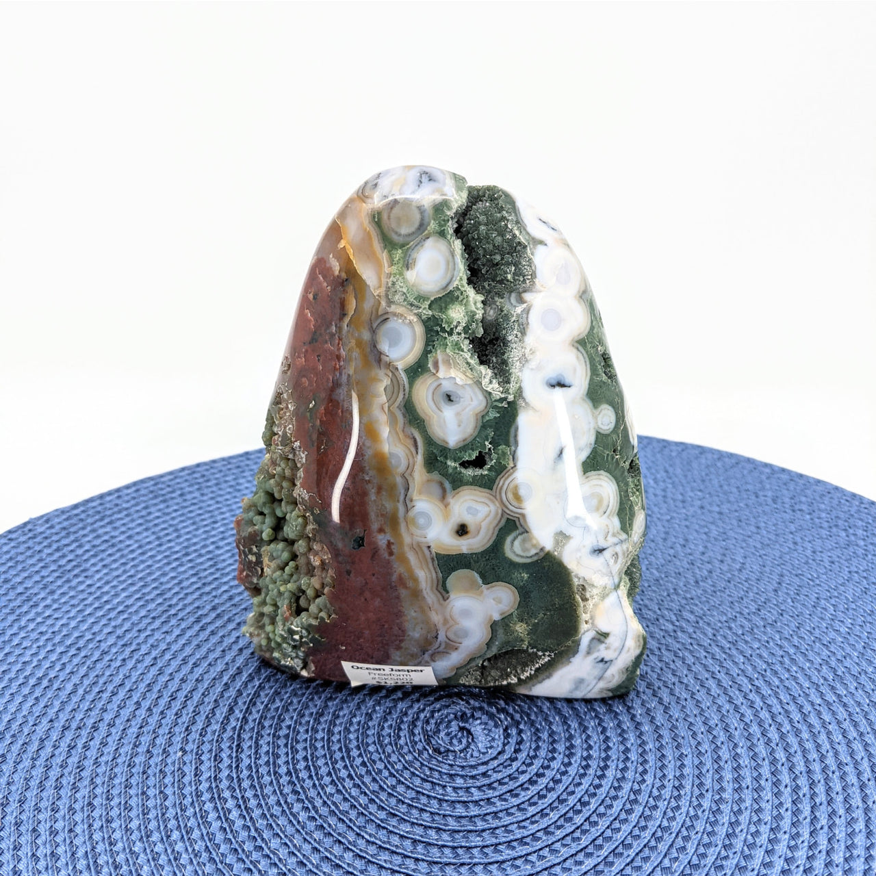 Extra quality ocean jasper stone on blue mat - Ocean Jasper Freeform 6’ Marovato #SK5802