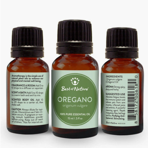 Three bottles of Oregano Essential Oil by Best of Nature #Q191, organic skincare product