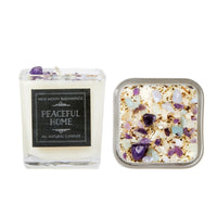 Thumbnail for Peaceful Home Candle: Small White & Purple Flower, Soy, 7.5oz, Handmade, Crystals & Herbs