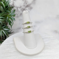 Thumbnail for Peridot Faceted Baguette Sterling Silver Dainty Stackable Ring with Green Gems - Size 6-8