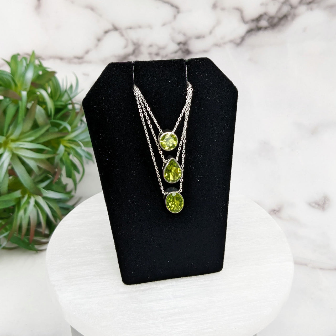 Peridot Faceted Necklace Sterling Silver Slider Pendant on 18’ Chain #LV3256