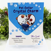 Thumbnail for Crystal charm: Blue heart-shaped dog charm with paw, Pet Collar Clip-On Sodalite Heart #LV3473