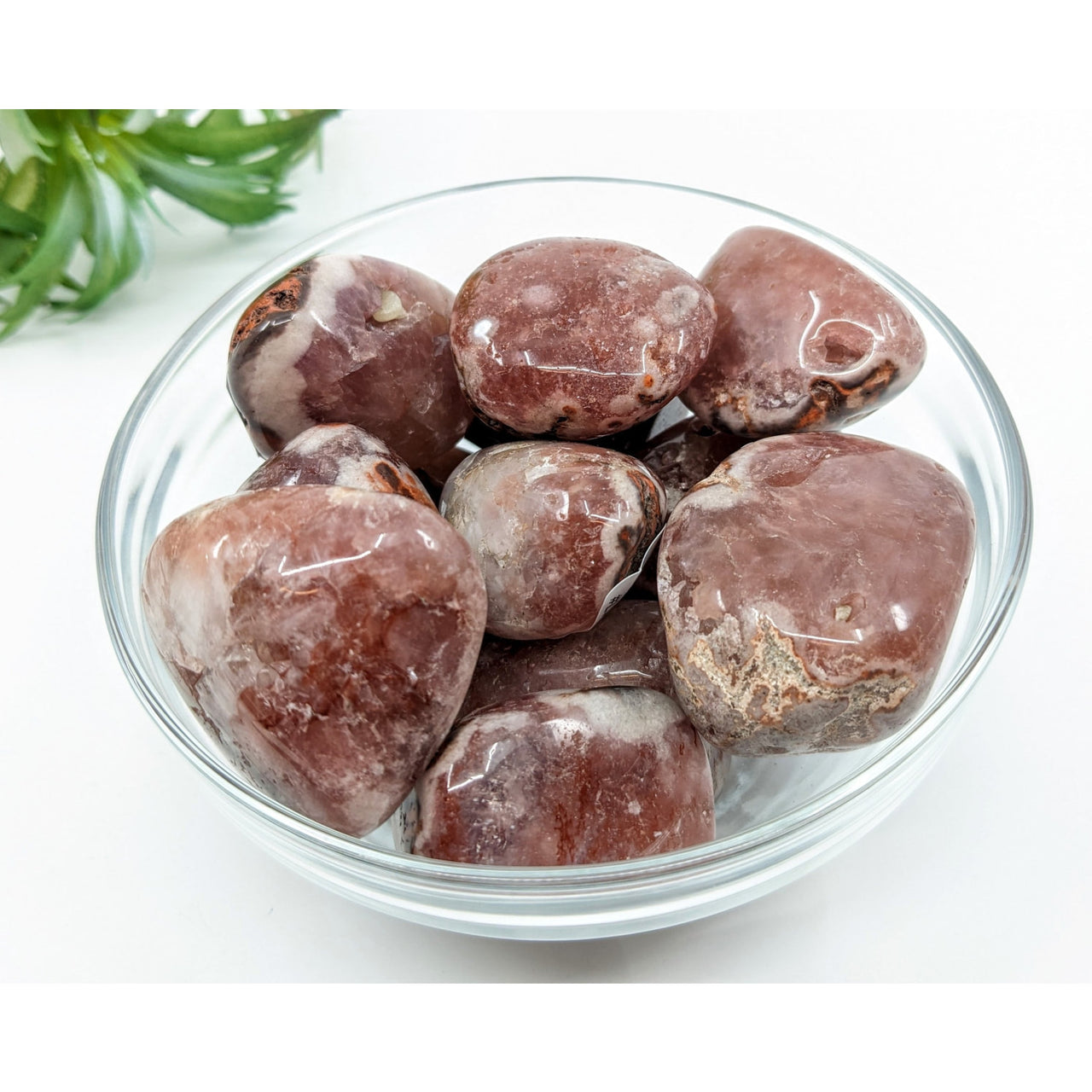 Bowl of dates with a Pink Amethyst tumbled stone from product #LV5308 on top