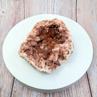 Thumbnail for Pink Amethyst 4’ Rough Geode Specimen #SK9905 on a white plate with chocolate chunks