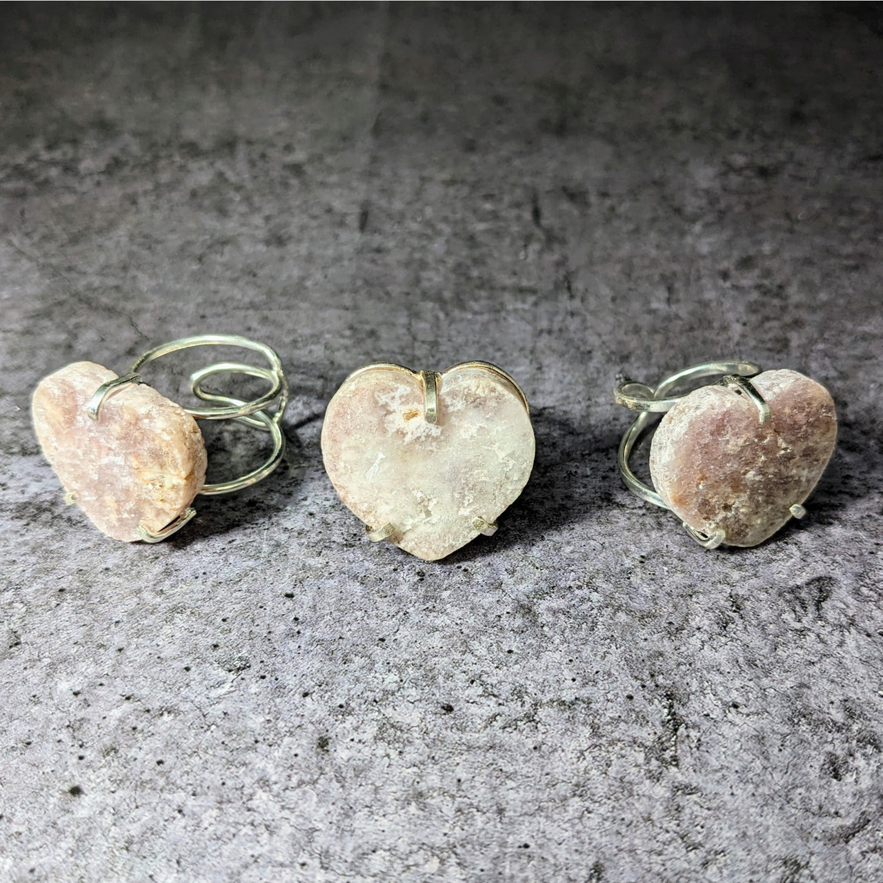 Pink Amethyst Heart Adjustable Ring #LV3871 with a heart-shaped stone on three rings