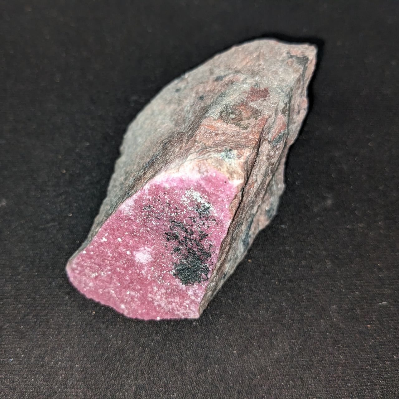 Pink cobaltian calcite rough #SK5950 with a small rock piece in the middle