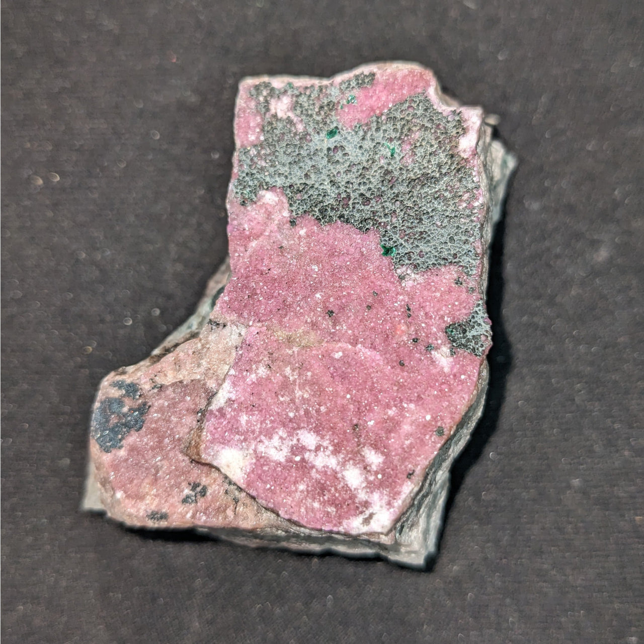 Pink Cobaltian Calcite Rough #SK5950 showing pink and slight green mineral crystals