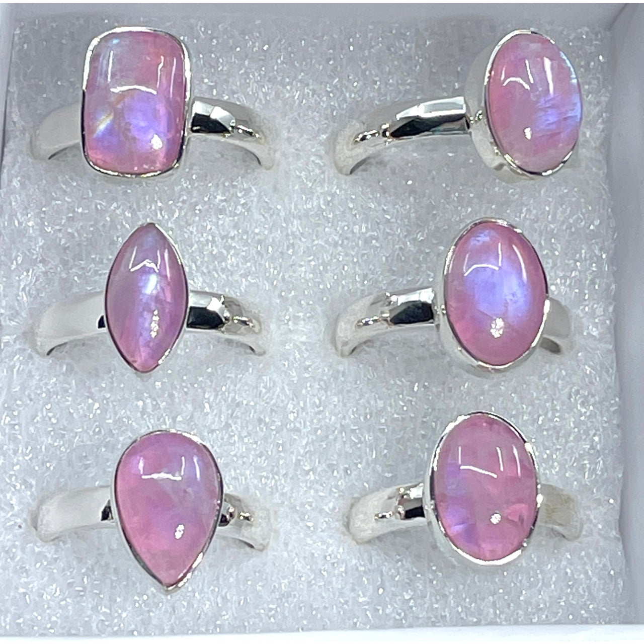 Pink Moonstone Sterling Silver Rings #SK7301 in a Box, Available in Sizes 6, 7, 8