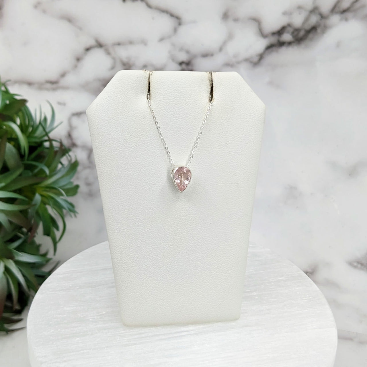 Pink Morganite Faceted Necklace with Sterling Silver Slider Pendant on 18’ Chain #LV3252