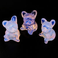 Thumbnail for Pink Opalite French Bulldog Carving with Three Glass Pig Figurines, Product #LV2312