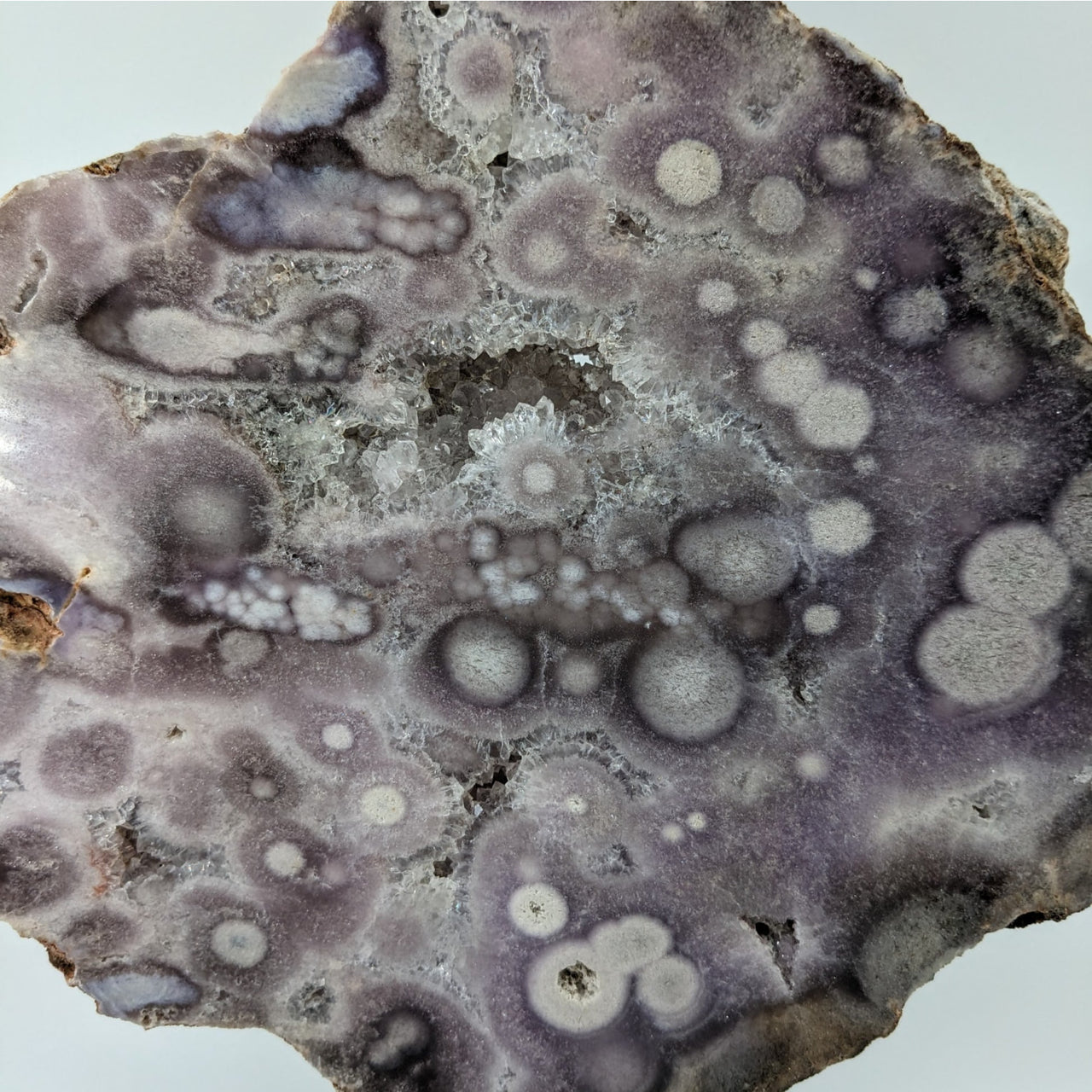 Pink Purple Amethyst Specimen with White and Purple Crystals on a Stand (#LV2449)