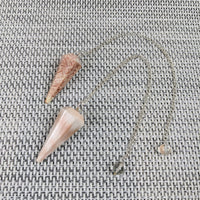 Thumbnail for Close-up of Pink Scolecite 1.8’ Pendulum Necklace #LV4838 with a cone on a chain