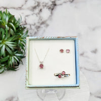 Thumbnail for Pink Tourmaline Jewelry 3 pc Box Set: Sterling Silver Earrings, Pendant, and Ring