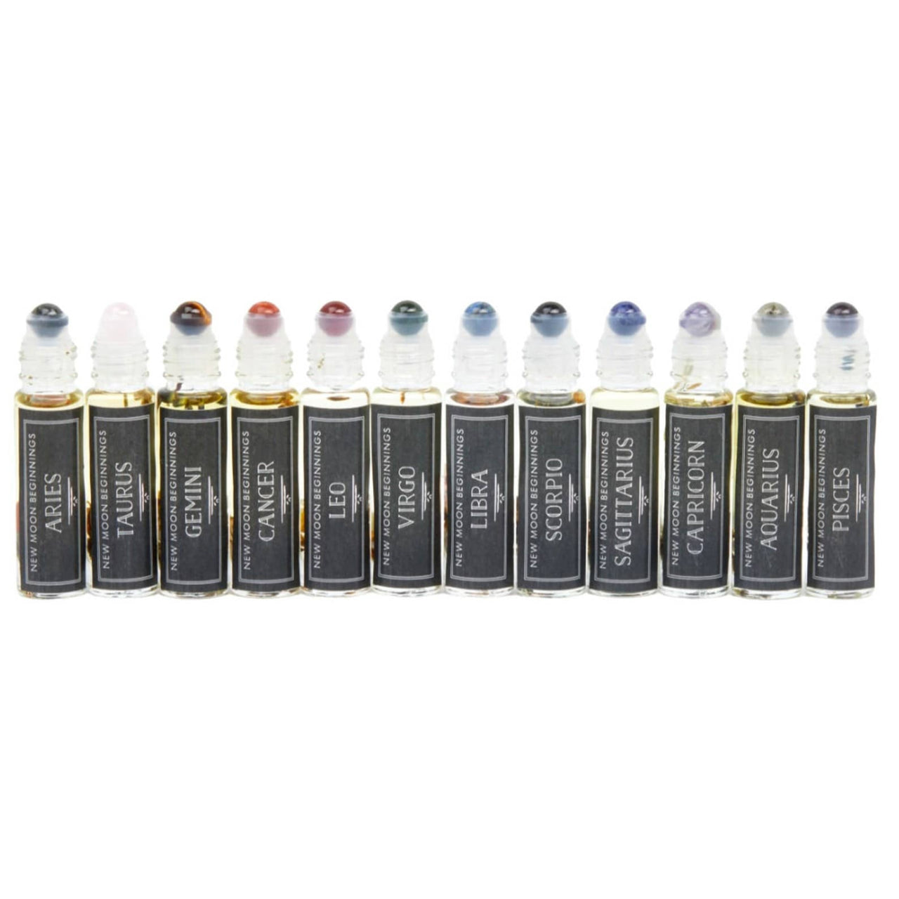 Set of six ’Positive Energy Intention Roll-on Perfume’ bottles with organic jojoba oil base