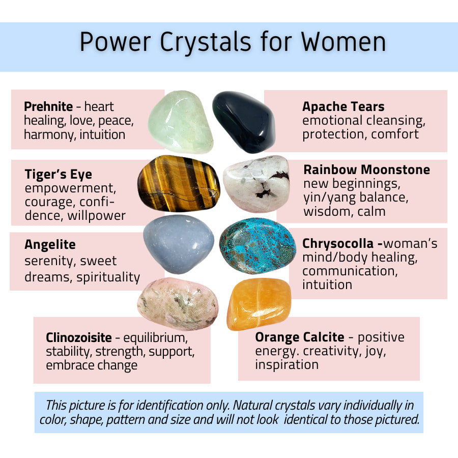 Power Crystals for Women Set of 8 Tumbled Stones Chart of Crystals and Their Meanings