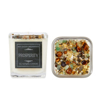 Thumbnail for Close up of Prosperity Crystals & Herb Energy Soy Candle in a container with a label