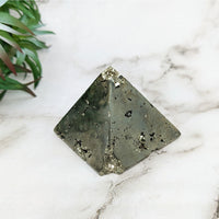 Thumbnail for Green quartz pyramid with gold flecks for feng shui energy - Pyrite 1.5’ Pyramid #LV5205