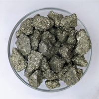 Thumbnail for Close-up of Pyrite Rough Stone .75’ in a bowl, 8oz Parcel Bulk Lot #LV3444, on white surface