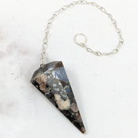 Thumbnail for Black and white stone Que Sera Pendulum #J865 with silver chain