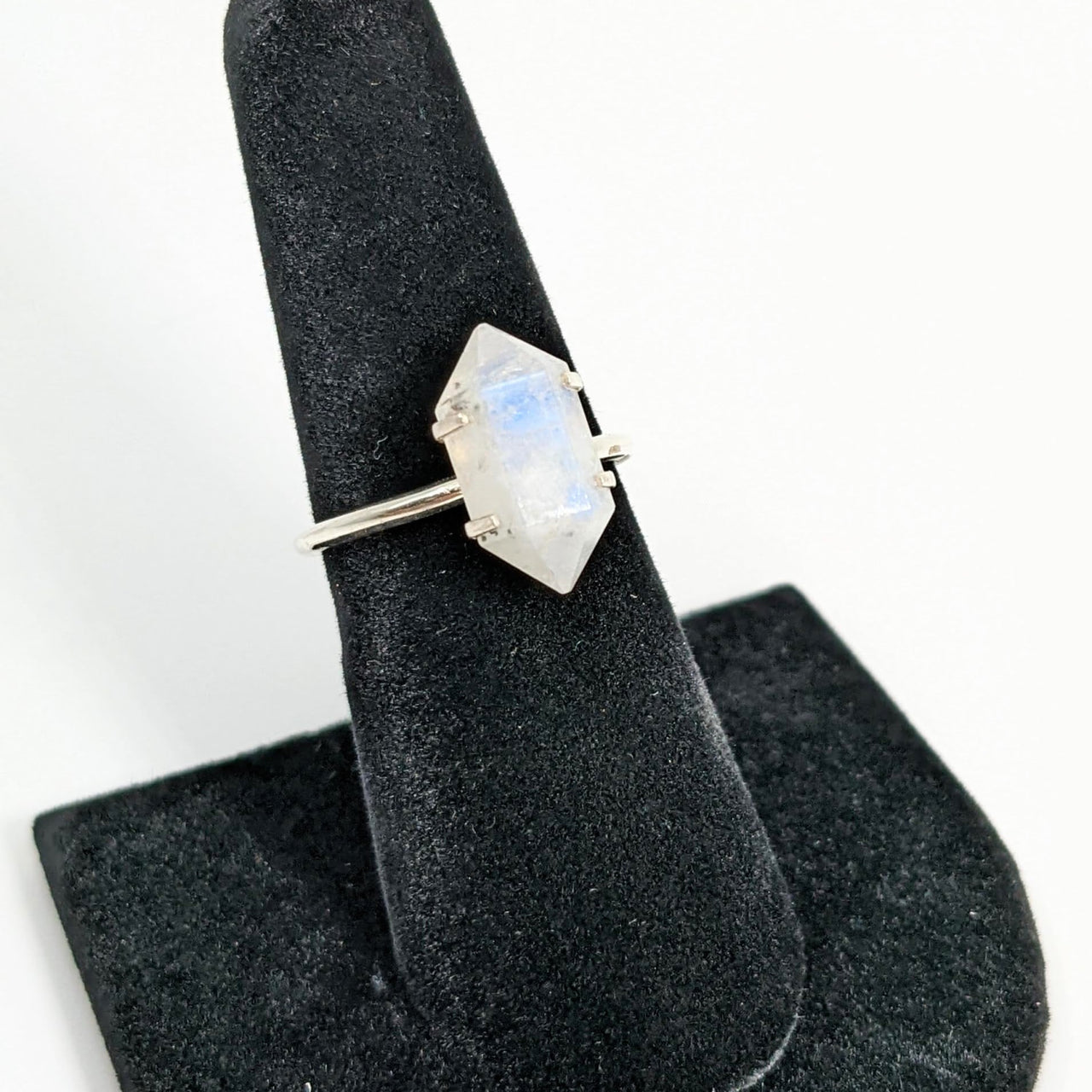 Double Point Rainbow Moonstone.925 SS Ring #SK6623 - $59