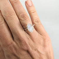 Thumbnail for Double Point Rainbow Moonstone.925 SS Ring #SK6623 - $59