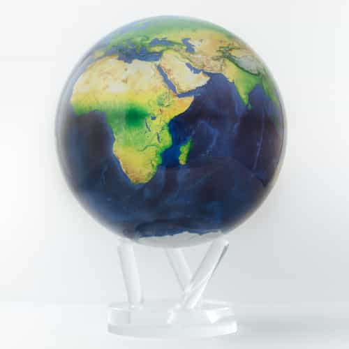 RARE! ’Blue Marble’ Earth Rotating Mova Globe 8.5’ on Acrylic Base - Small Globe White Background