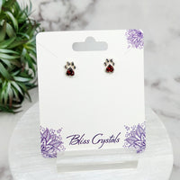 Thumbnail for Red Garnet Faceted Heart Paw Stud Sterling Silver Earrings #LV3239