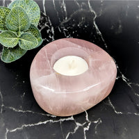 Thumbnail for Rose Quartz Tealight Candle Holder with Green Plant - 3.6’ #LV5735