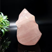 Thumbnail for Rose Quartz 3.9’ Flame #LV4742 pink quartz stone on black surface