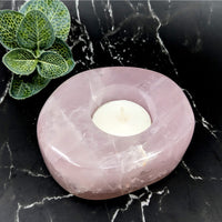 Thumbnail for Rose Quartz Tealight Candle Holder on Marble Table - Perfect for Elegant Decor Spaces