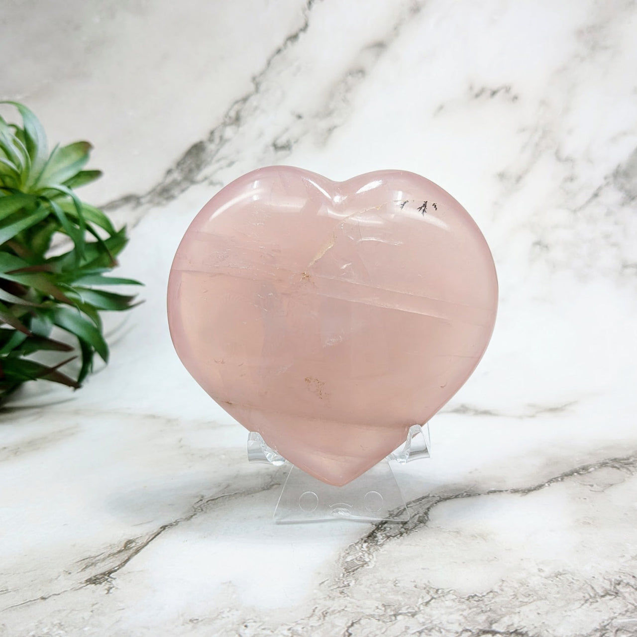 Rose Quartz 3’ Heart Vase #LV4294 on Marble Table – Elegant Pink Glass Decor