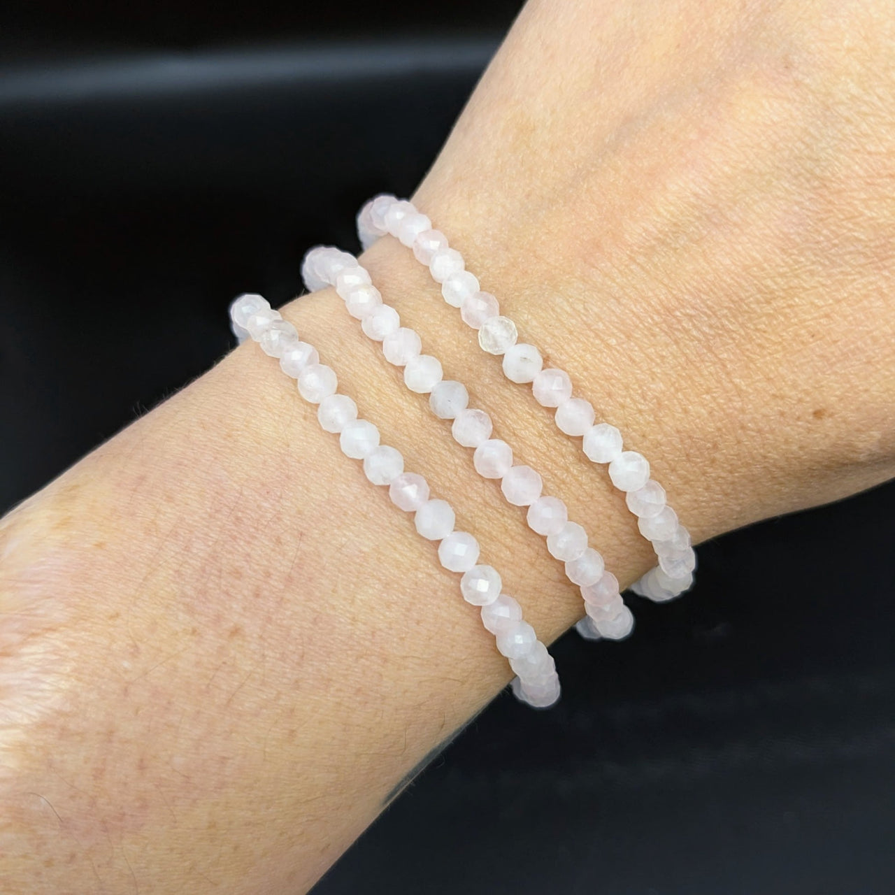 Rose Quartz 7’ Faceted 4mm Bracelet #LV1841 featuring a stunning white quartz design