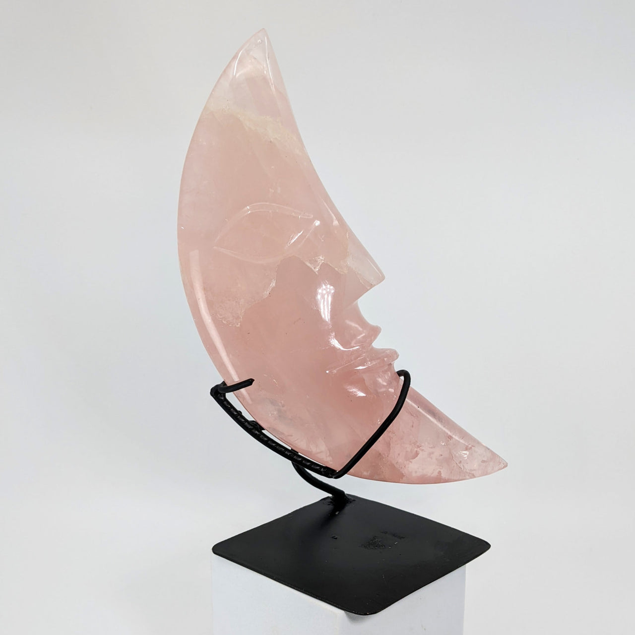 Rose Quartz Stone on Black Stand - 8’ Crescent Moon - Product #SK9407