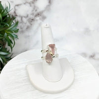 Thumbnail for Rose Quartz Faceted Sterling Silver Ring on White Stand with Plant Background - Size 6-8 #LV3217