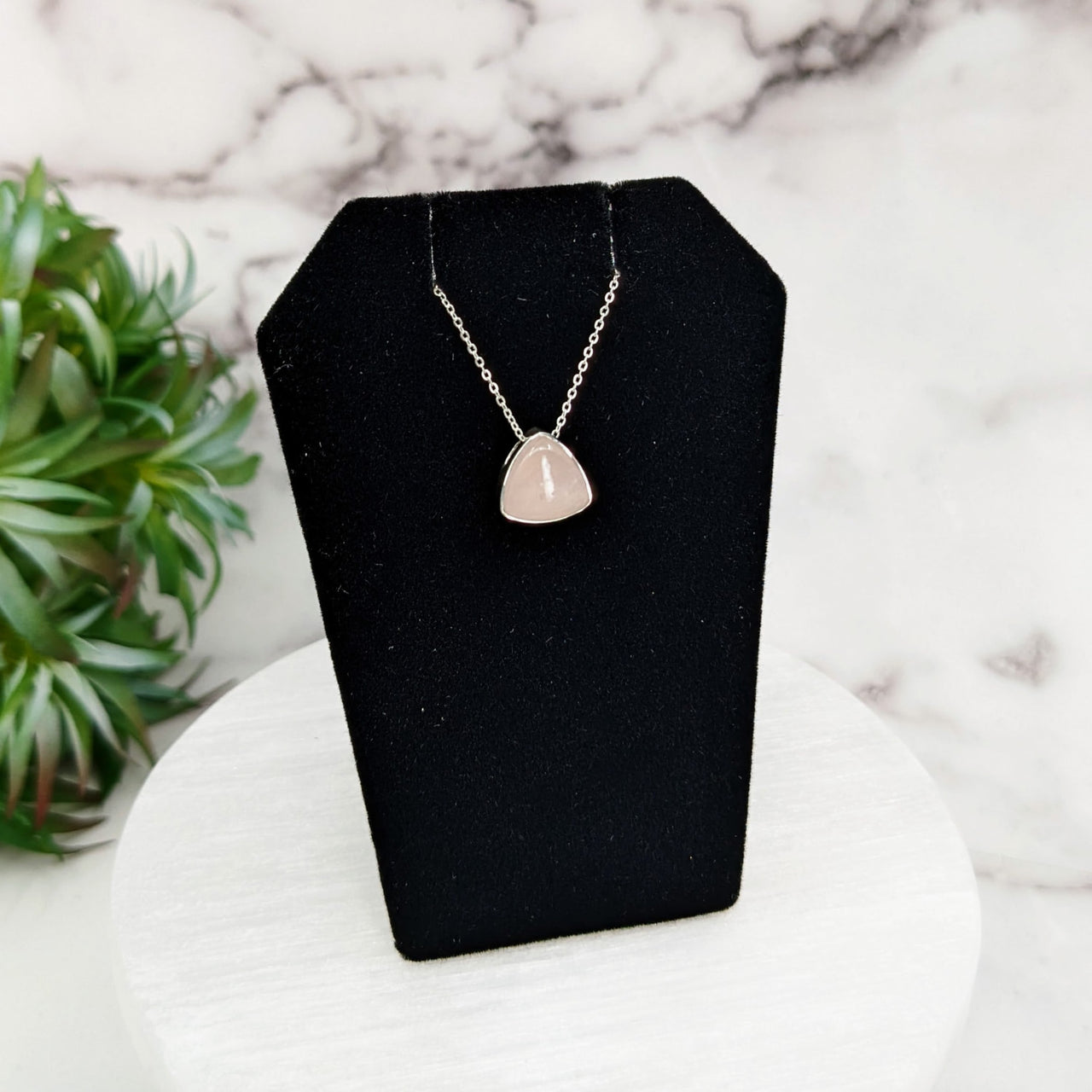 Rose Quartz Polished Necklace Sterling Silver Slider Pendant on 18’ Chain #LV3259